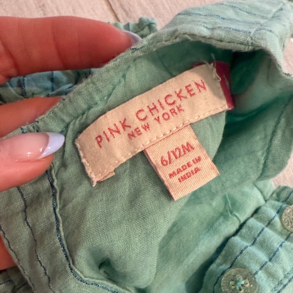 Pink Chicken Teal Striped Ruffle Set - Picture 5 of 5